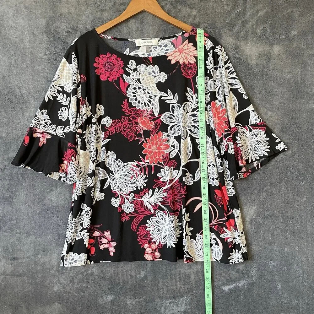JONES STUDIO Women's Stretch floral Blouse 3/4 Sleeve Multicolor SZ/2X - Picture 9 of 14